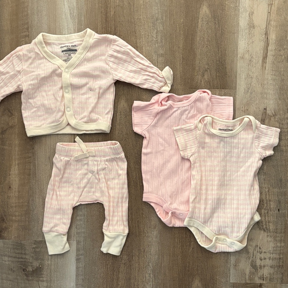 4 pc Pink Striped Kids Matching Set